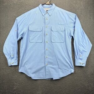 ExOfficio Insect Shield Men XL Long Sleeve Button Up Shirt Blue Polyester Cotton